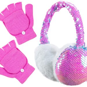 PEAK 2 PEAK Girls Pink Earmuff and Convertible Fingerless Gloves Winter Set [4014]