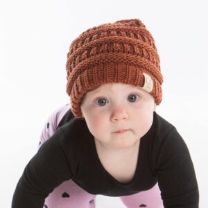 Funky Junque Beanie Infant Baby Skull Cap Hat (NO POM) - Rust