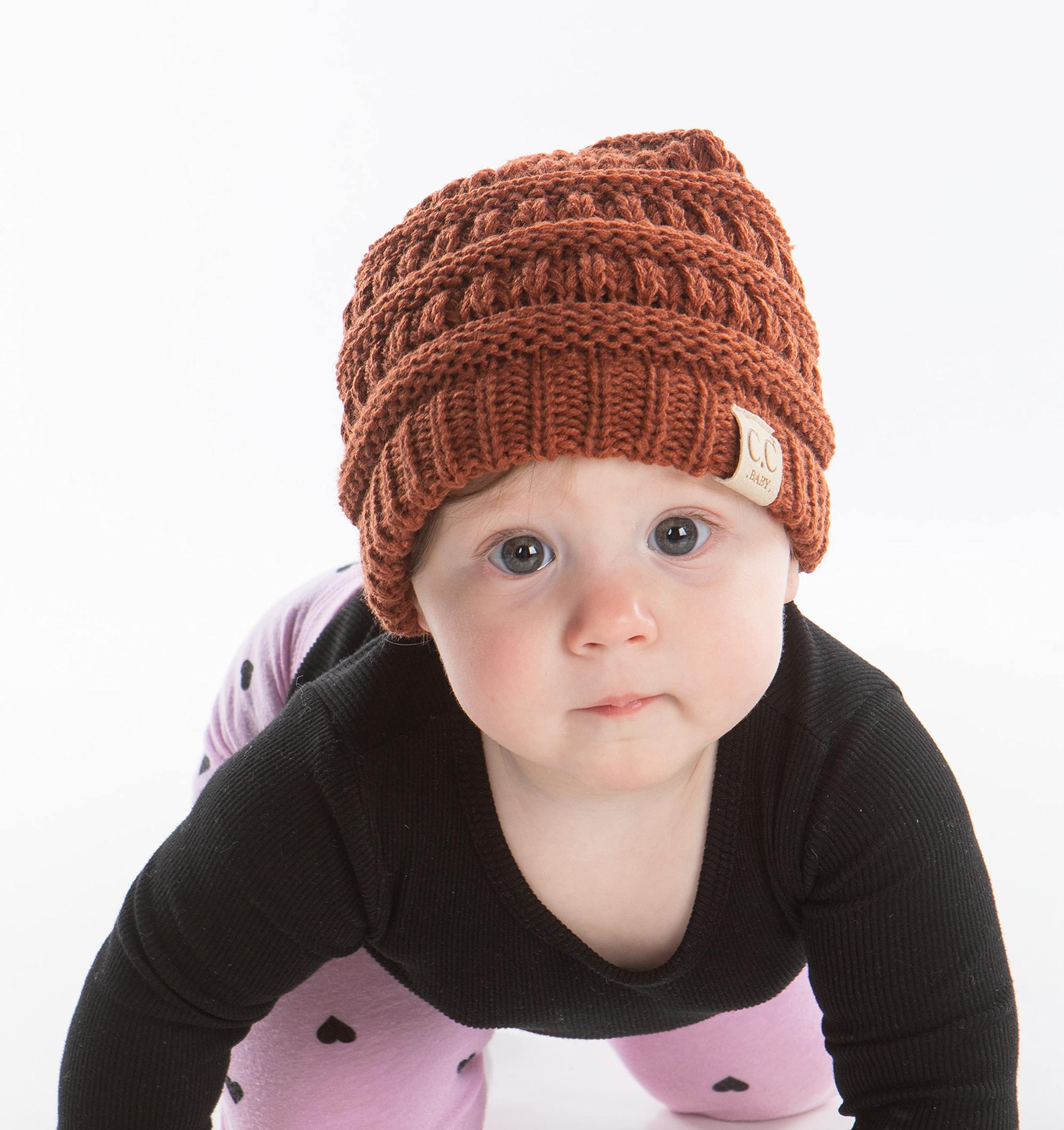 Funky Junque Beanie Infant Baby Skull Cap Hat (NO POM) - Rust