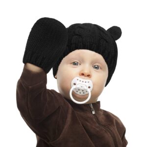 6 Pieces Baby Hats and Mitten Set Winter Newborn Unisex Beanie Hat Knitted Gloves Warm Cap Infant Toddler for Boys Girls 6 to 18 Months (Black, White, Gray)