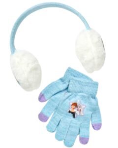 disney girls frozen elsa & anna and minnie mouse earmuff and gloves set (age 4-7)