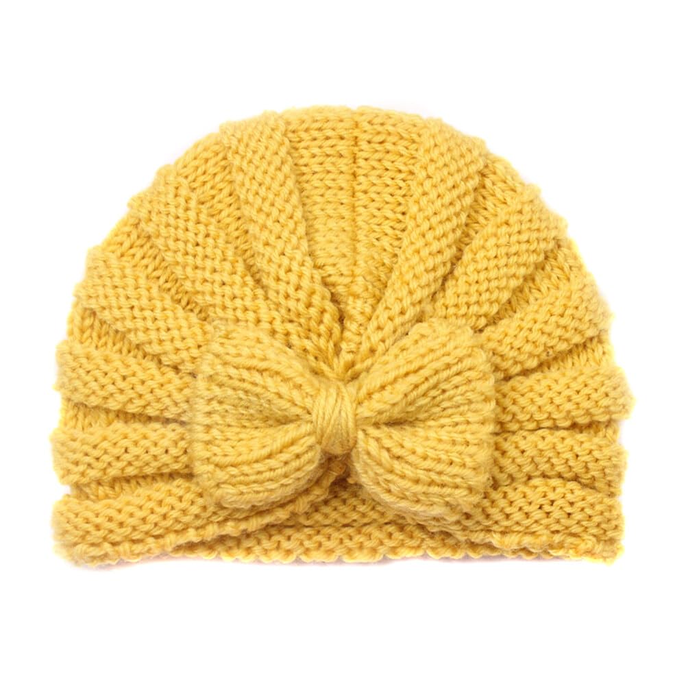 Winter Warm Knitted Baby Hat for Girls Cotton Lined Infant Toddler Girls Beanie Hat Autumn Cute Bow Classic Girls, Yellow