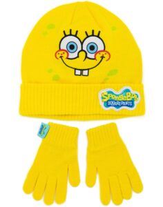 spongebob squarepants hat and gloves kids yellow knitted winter beanie