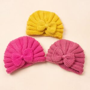 Winter Warm Knitted Baby Hat for Girls Cotton Lined Infant Toddler Girls Beanie Hat Autumn Cute Bow Classic Girls, Yellow