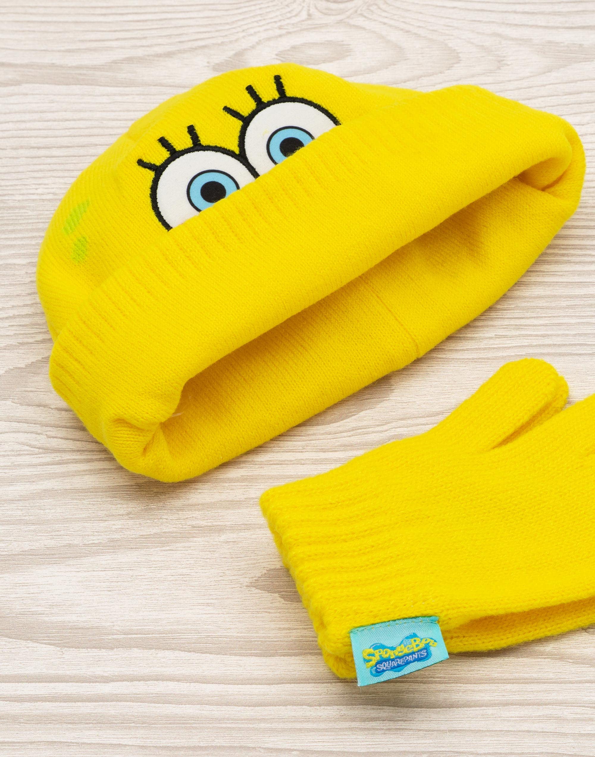 SpongeBob SquarePants Hat and Gloves Kids Yellow Knitted Winter Beanie