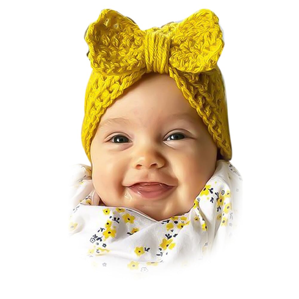 Winter Warm Knitted Baby Hat for Girls Cotton Lined Infant Toddler Girls Beanie Hat Autumn Cute Bow Classic Girls, Yellow