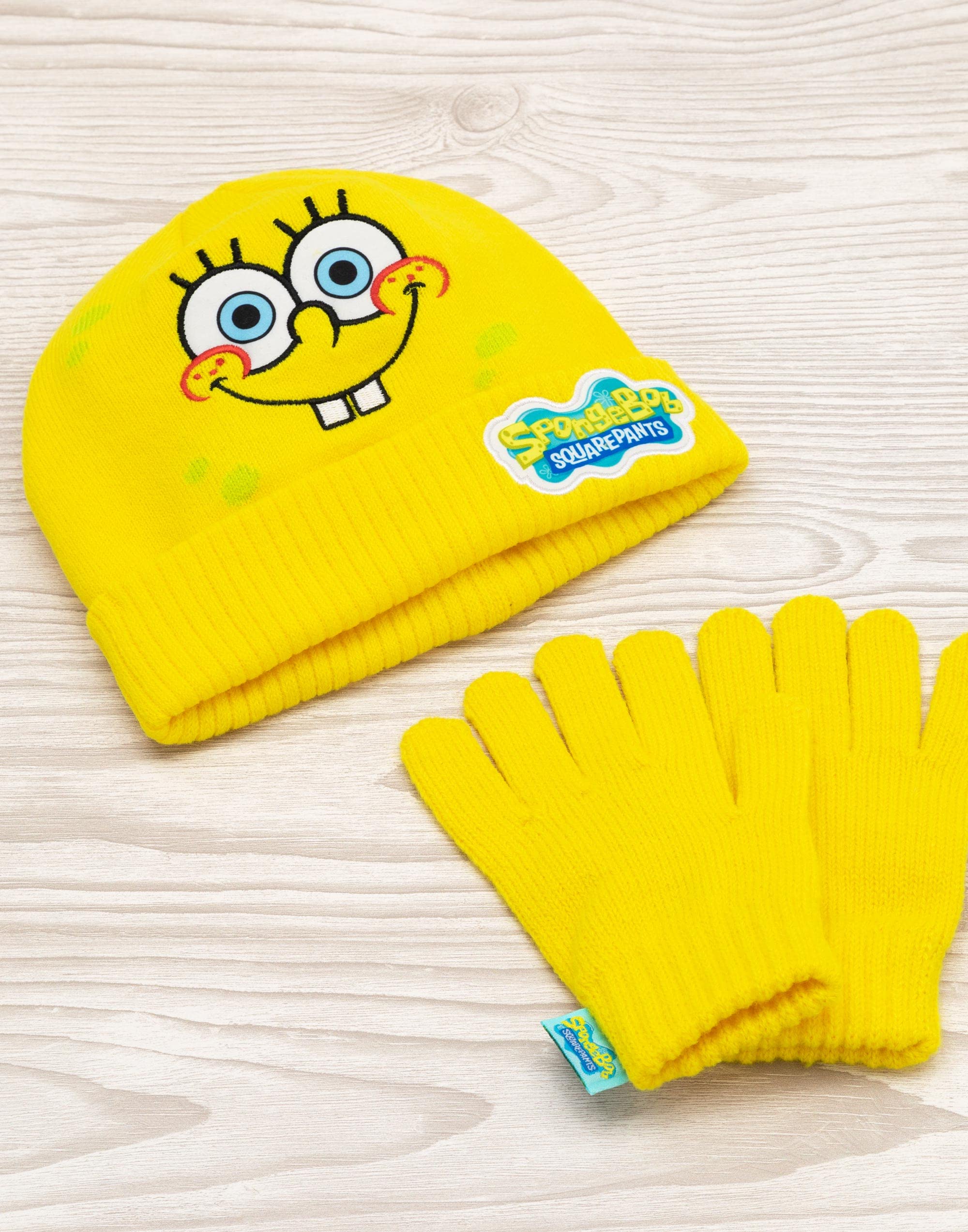 SpongeBob SquarePants Hat and Gloves Kids Yellow Knitted Winter Beanie