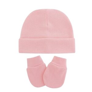 4 Sets Newborn Baby Caps Mittens Sleeping Hat and Gloves Beanie Infant Hats with Bow Baby Scratch Mitten Gloves for Boys Girls, Type 4