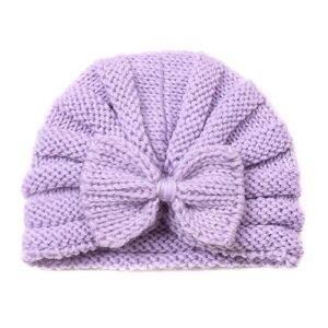 winter warm baby hat cute bow girls beanie hat knitted infant toddler cap 0-3 years old, purple