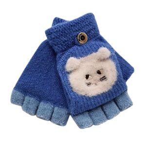 toddler baby winter warm knitted convertible flip top fingerless mittens gloves,cold weather accessories(blue,1-3 years)