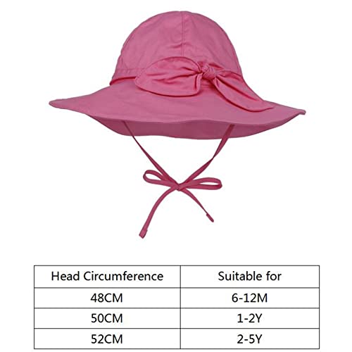 Kid's Solid Sun Hat Wide Brim UPF 50+ Hat for Toddler Boys Girls Adjustable Bow Bucket Hat Newborn (Pink, 6-12 Months)