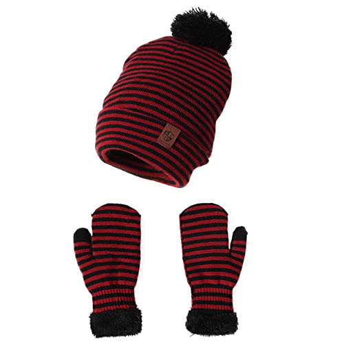 Infant Baby Girls Boys Soft Warm Knit Hat Kids Winter Hat with Fleece Earflap Scarf Hood Hat Snow Gloves (B, One Size)