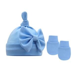 8PCS Newborn Baby Hats and Mittens Set Bow Beanies No Scratch Mittens Warm Elastic Infants Hats 0-6 Months