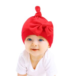 8PCS Newborn Baby Hats and Mittens Set Bow Beanies No Scratch Mittens Warm Elastic Infants Hats 0-6 Months