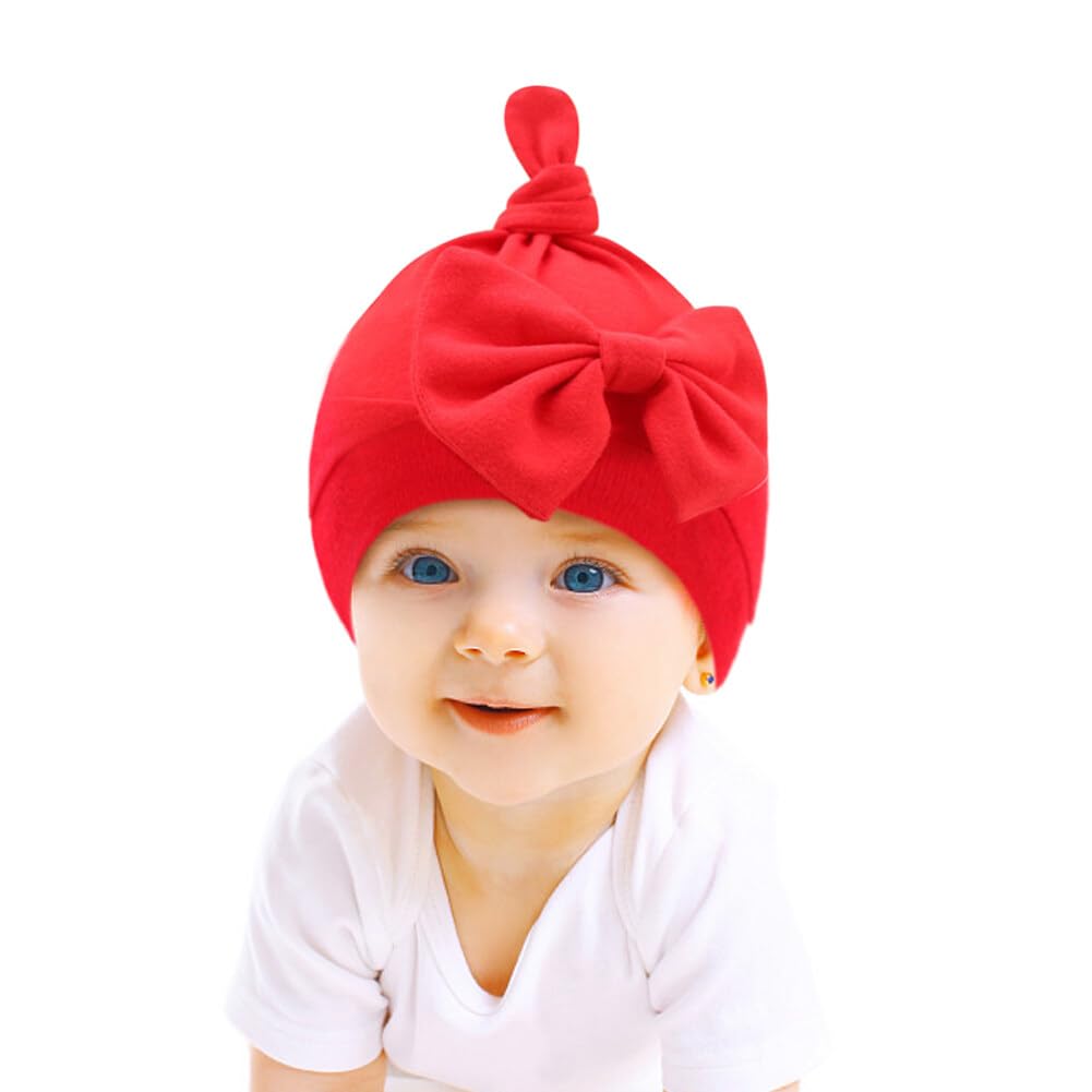 8PCS Newborn Baby Hats and Mittens Set Bow Beanies No Scratch Mittens Warm Elastic Infants Hats 0-6 Months