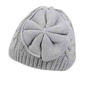 FOUTTUE Hat Winter Knitted Cute Baby Cotton Woolen Hat Girls Warm Bow Baby Kids Hat Children Skis (Grey, One Size)