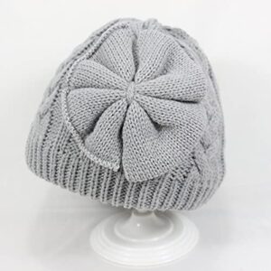 FOUTTUE Hat Winter Knitted Cute Baby Cotton Woolen Hat Girls Warm Bow Baby Kids Hat Children Skis (Grey, One Size)