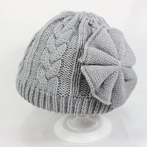 FOUTTUE Hat Winter Knitted Cute Baby Cotton Woolen Hat Girls Warm Bow Baby Kids Hat Children Skis (Grey, One Size)