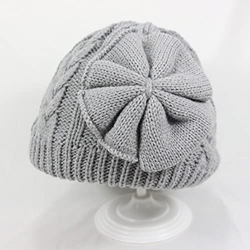 FOUTTUE Hat Winter Knitted Cute Baby Cotton Woolen Hat Girls Warm Bow Baby Kids Hat Children Skis (Grey, One Size)