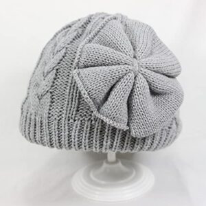 FOUTTUE Hat Winter Knitted Cute Baby Cotton Woolen Hat Girls Warm Bow Baby Kids Hat Children Skis (Grey, One Size)