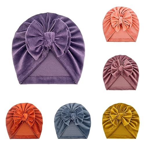 FOUTTUE Infant Caps with Bows Girls Solid Fleece Cap Beanie Bowknot Elastics Turban Hat Toddler Knit (1-A+B+C+G+H+I, One Size)