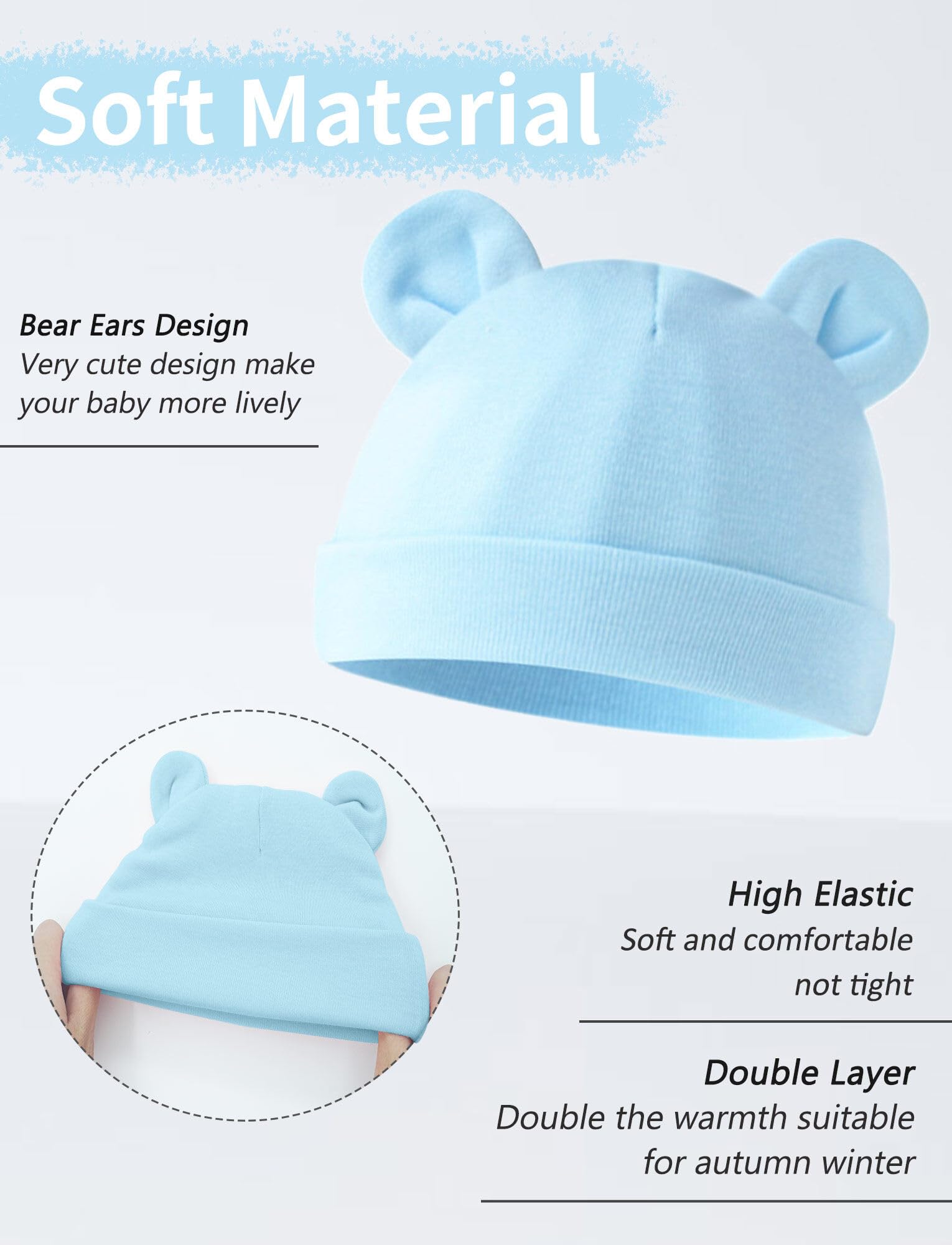 SEAUR Baby Girls Boys 4 Set Teddy Bear Ear Hats Mittens Socks Soft Cotton No Scratch Gloves Non Slip Comfortable Stockings