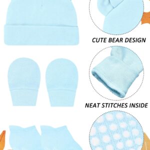 SEAUR Baby Girls Boys 4 Set Teddy Bear Ear Hats Mittens Socks Soft Cotton No Scratch Gloves Non Slip Comfortable Stockings