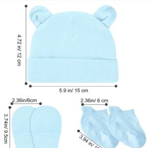 SEAUR Baby Girls Boys 4 Set Teddy Bear Ear Hats Mittens Socks Soft Cotton No Scratch Gloves Non Slip Comfortable Stockings