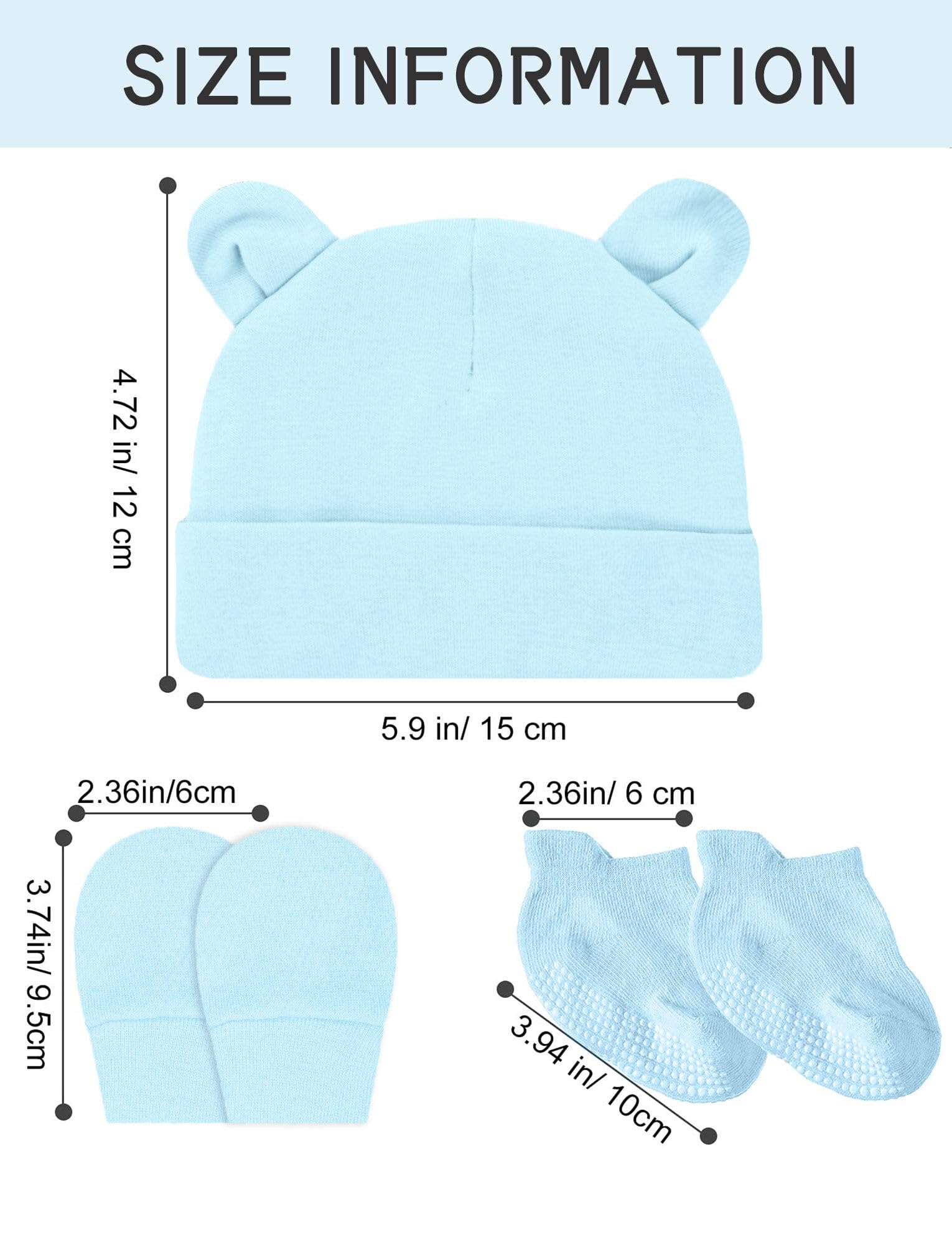 SEAUR Baby Girls Boys 4 Set Teddy Bear Ear Hats Mittens Socks Soft Cotton No Scratch Gloves Non Slip Comfortable Stockings