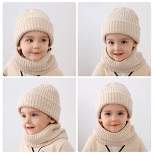 Toddler Kids Boys Girls Beaniess Hat Scarf Set Winter Warm Cute Solid Knit Cap Fleece Neck Warmer Baby (E, 0-2 Years)