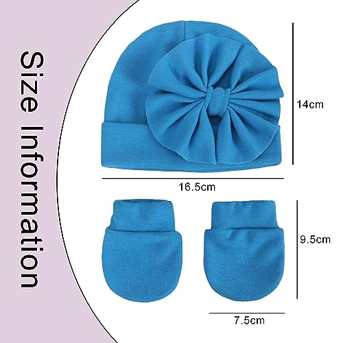 Newborn Bowknot Beanie Hat Gloves Set Baby Boys Girls Hospital Hat Infant Cap No Scratch Mittens for 0-6 Months (Grey)