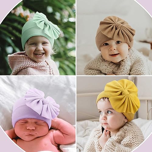 Newborn Bowknot Beanie Hat Gloves Set Baby Boys Girls Hospital Hat Infant Cap No Scratch Mittens for 0-6 Months (Grey)