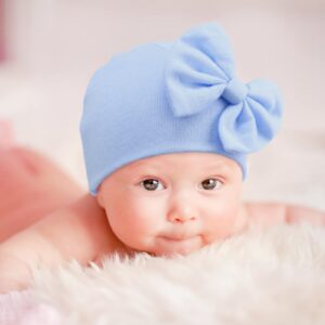 Newborn Baby Bow Hats and Mittens Hospital Hat Beanie Infant Caps Baby Cotton No Scratch Mittens Set for 0-6 Months