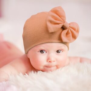 Newborn Baby Bow Hats and Mittens Hospital Hat Beanie Infant Caps Baby Cotton No Scratch Mittens Set for 0-6 Months