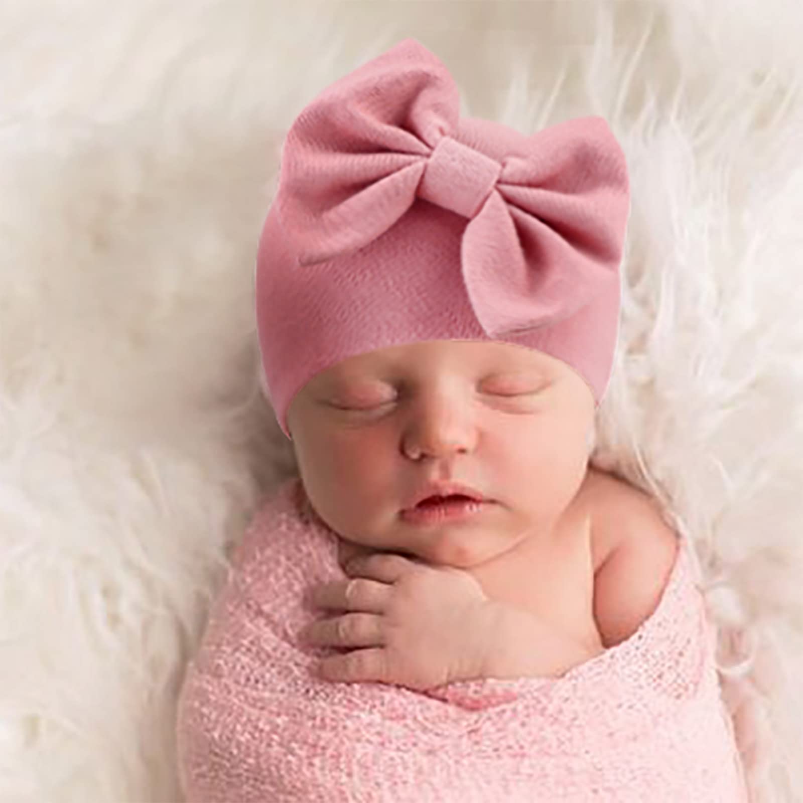 Newborn Baby Bow Hats and Mittens Hospital Hat Beanie Infant Caps Baby Cotton No Scratch Mittens Set for 0-6 Months