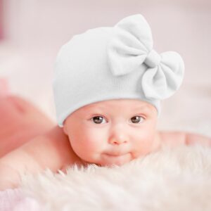 Newborn Baby Bow Hats and Mittens Hospital Hat Beanie Infant Caps Baby Cotton No Scratch Mittens Set for 0-6 Months