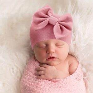 Newborn Baby Bow Hats and Mittens Hospital Hat Beanie Infant Caps Baby Cotton No Scratch Mittens Set for 0-6 Months