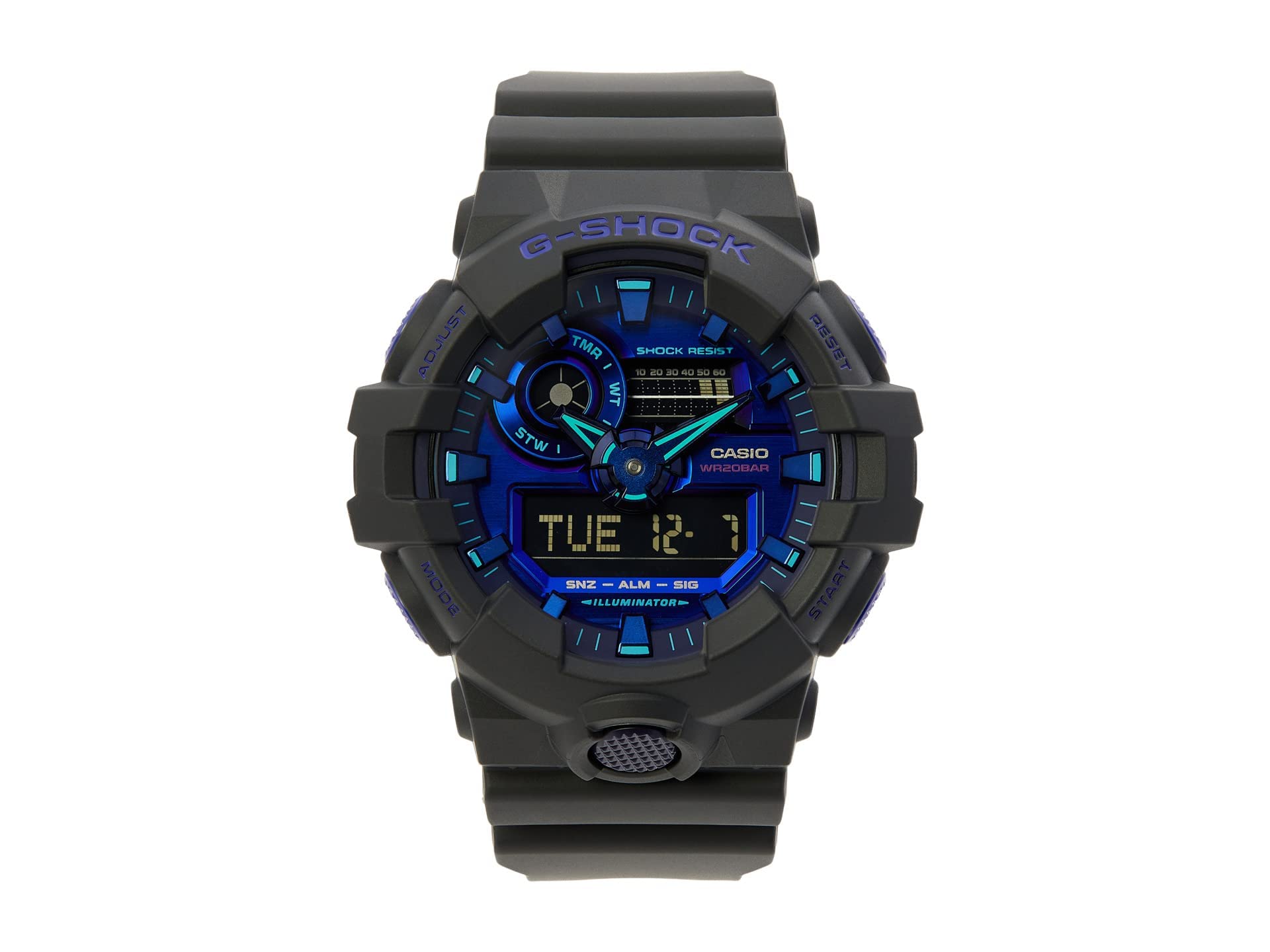 Mens G-Shock Virtual Black Metallic Analog/Digital Watch, Blue Violet