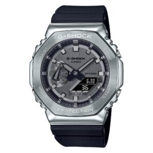 g-shock casio metal covered octagonal black resin band watch gm2100-1a