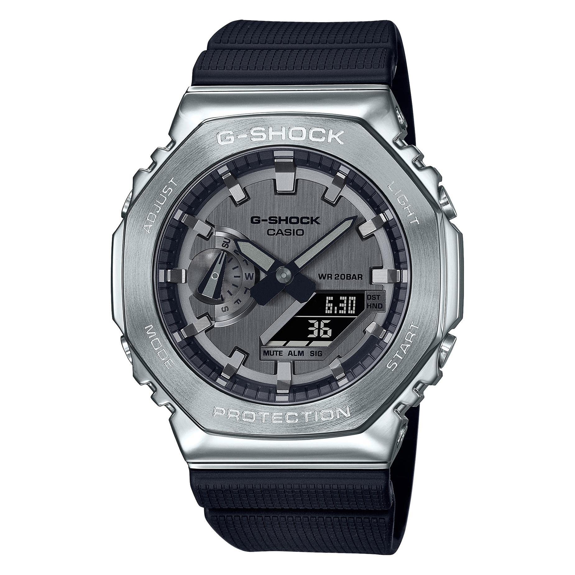 G-Shock Casio Metal Covered Octagonal Black Resin Band Watch GM2100-1A