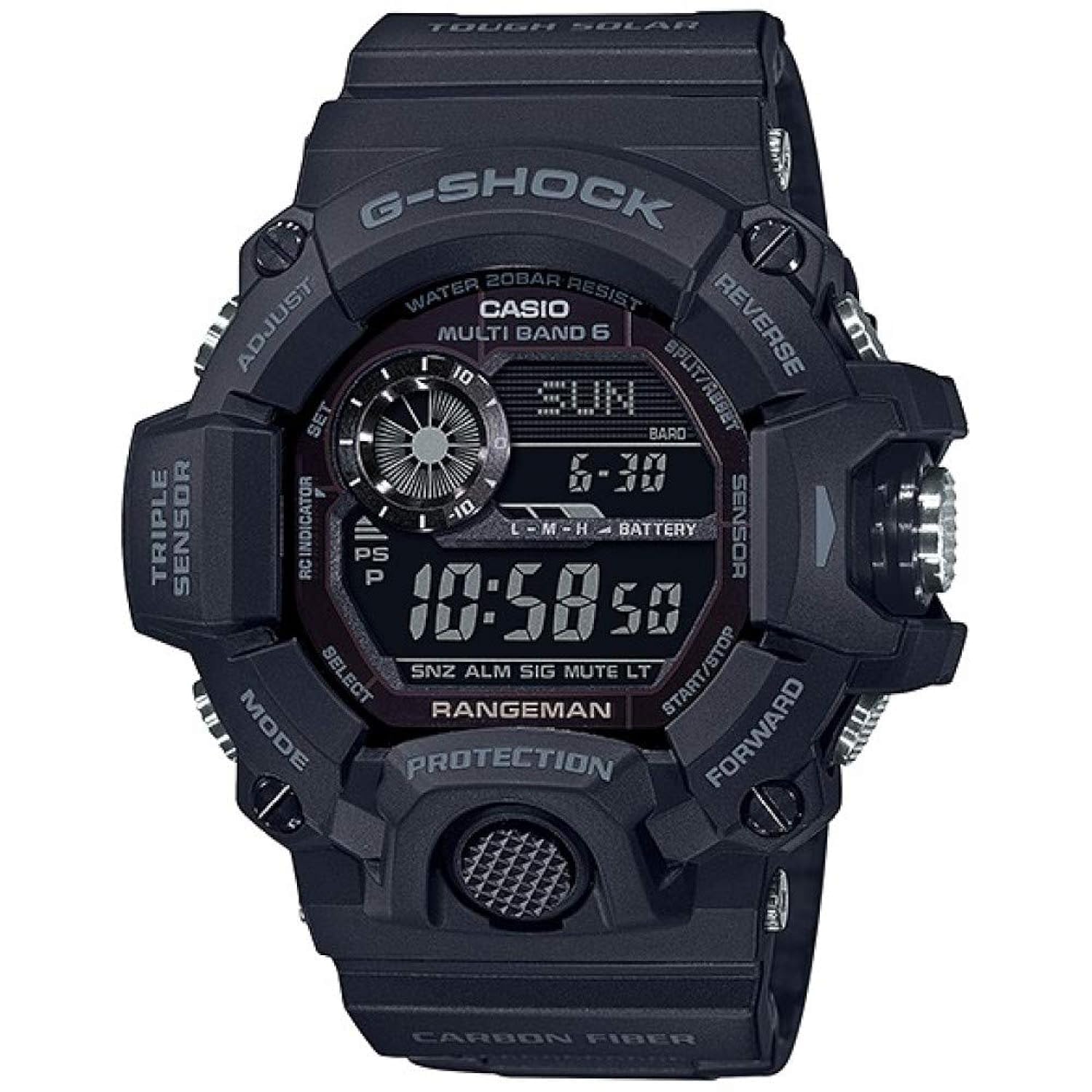 Casio mens Tactical Rangeman G-Shock Solar Atomic Watch, Black/Black, GW9400-1B