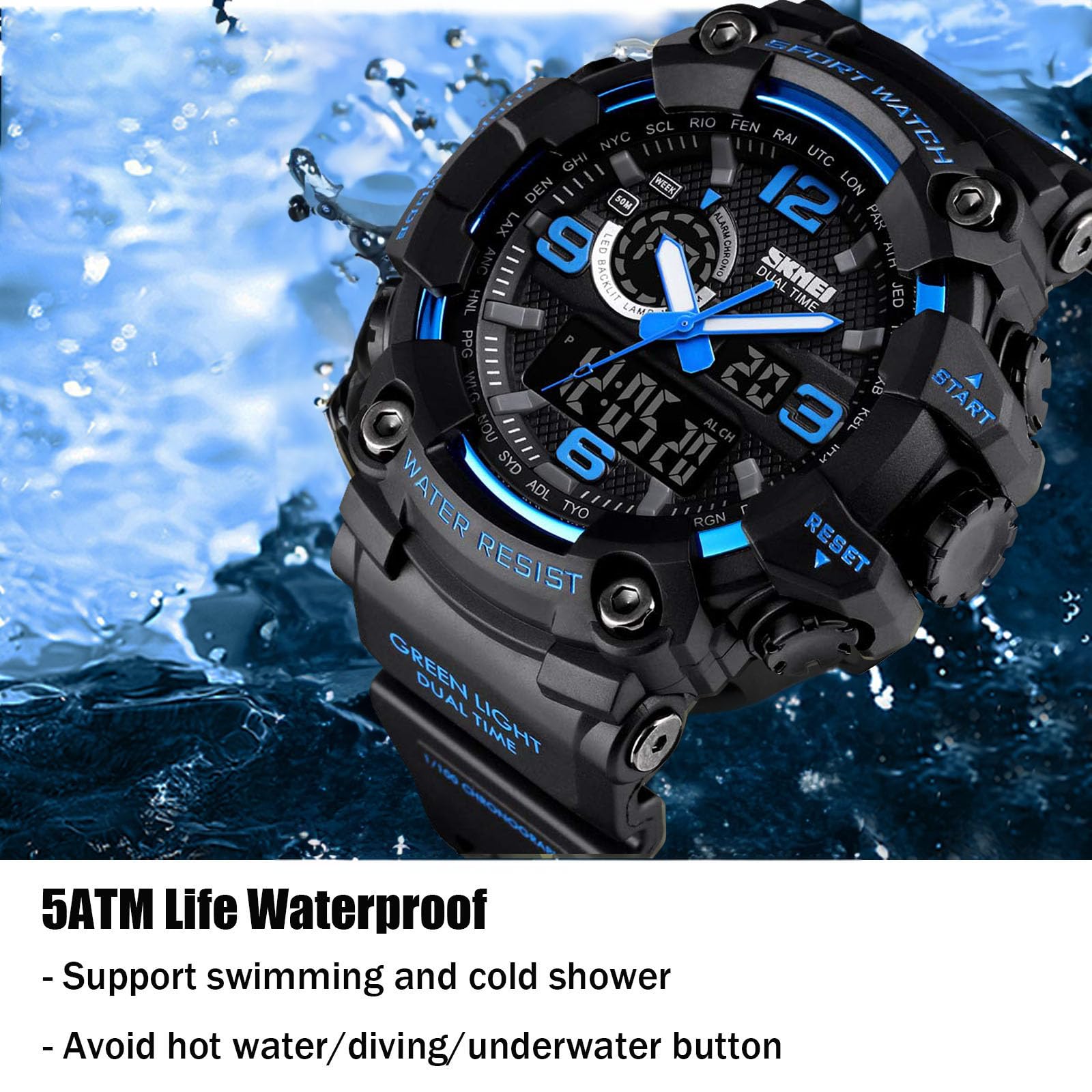 Gosasa Men's Watches Multi Function Military S-Shock Sports Watch LED Digital Waterproof Alarm Watches