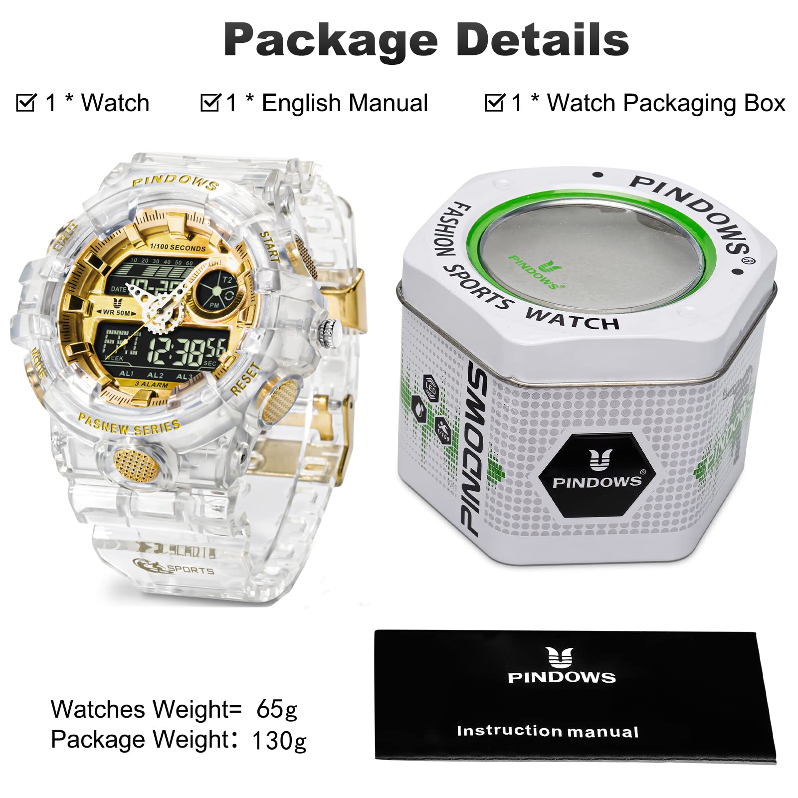 Watch for Men Watch Men Digital Sports Watch Large Digital Analog Dual Display Waterproof Watches with 3 Alarms Countdown Stopwatch Date Dual-Time LED Light Multifunctional Military Wrist Watches