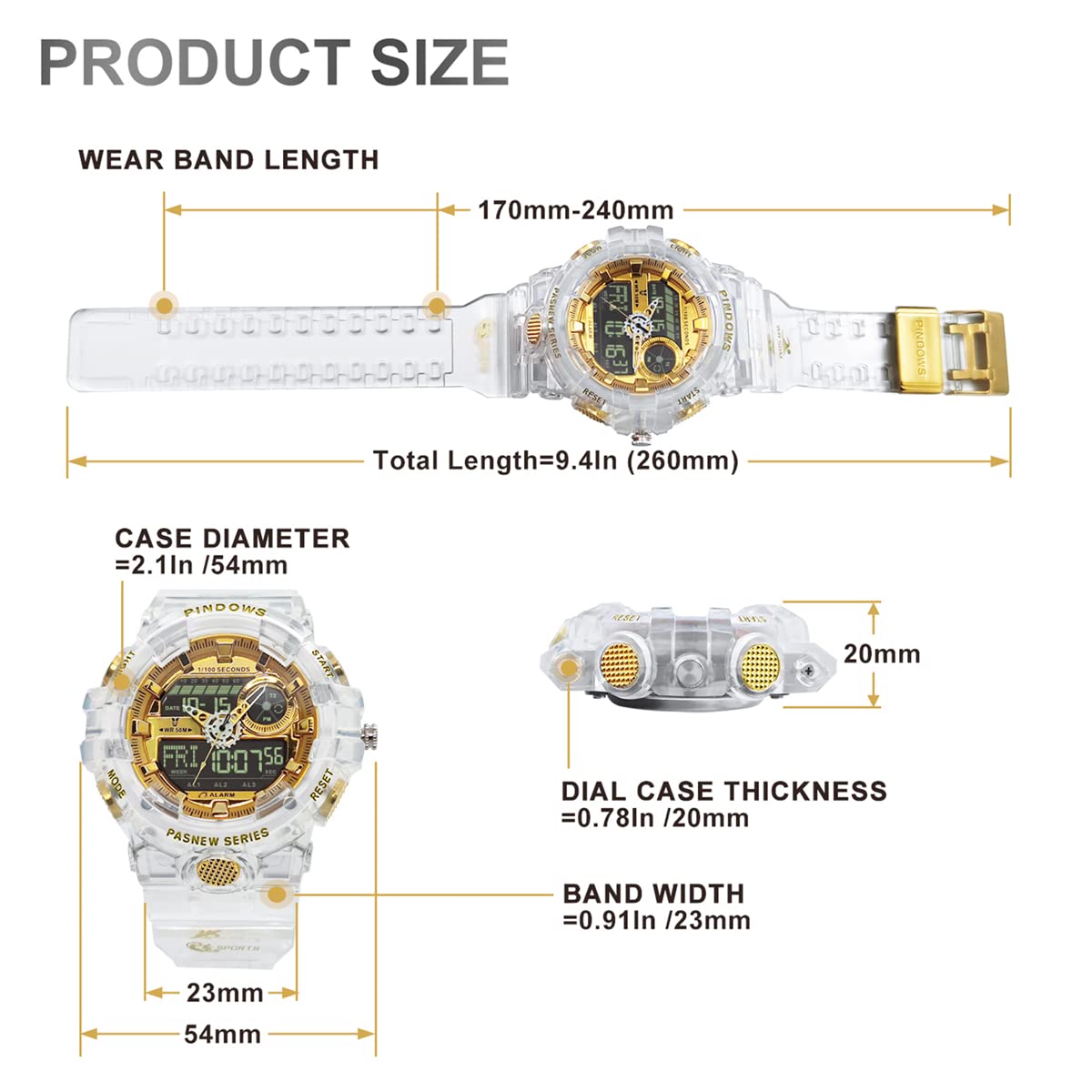 Watch for Men Watch Men Digital Sports Watch Large Digital Analog Dual Display Waterproof Watches with 3 Alarms Countdown Stopwatch Date Dual-Time LED Light Multifunctional Military Wrist Watches