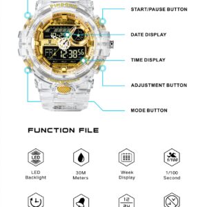 Watch for Men Watch Men Digital Sports Watch Large Digital Analog Dual Display Waterproof Watches with 3 Alarms Countdown Stopwatch Date Dual-Time LED Light Multifunctional Military Wrist Watches