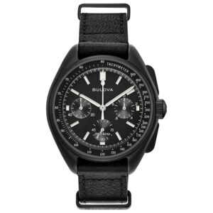 bulova men's archive series lunar pilot 6-hand chronograph precisionist black ion-plated stainless steel, black nato strap and sapphire crystal style: 98a186