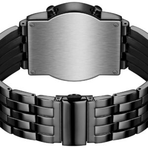 Binary Matrix Blue LED Digital Watch Mens Classic Creative Fashion Black Plated Wrist Watches (Black Blue)