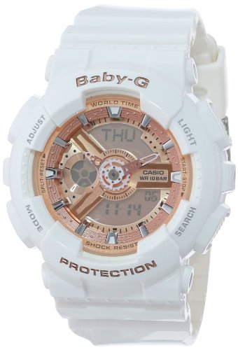 Casio Women's BA-110-7A1CR Baby-G Pink Analog-Digital Display and White Resin Strap Watch