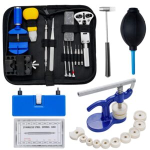 texnews watch repair tool kit professional - including watch press kit, watch battery replacement kit, larger rubber dust blowers, watch band link pins with carrying case (406pcs)