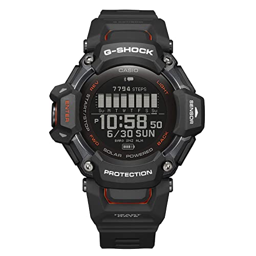 Casio Men's G-SHOCK Move GBD-H2000 Series, Multisport (Run, Bike, Swim, Gym Workout), GPS + Heart Rate Watch, Quartz Solar Assisted Black and Red Watch with Black Resin Strap